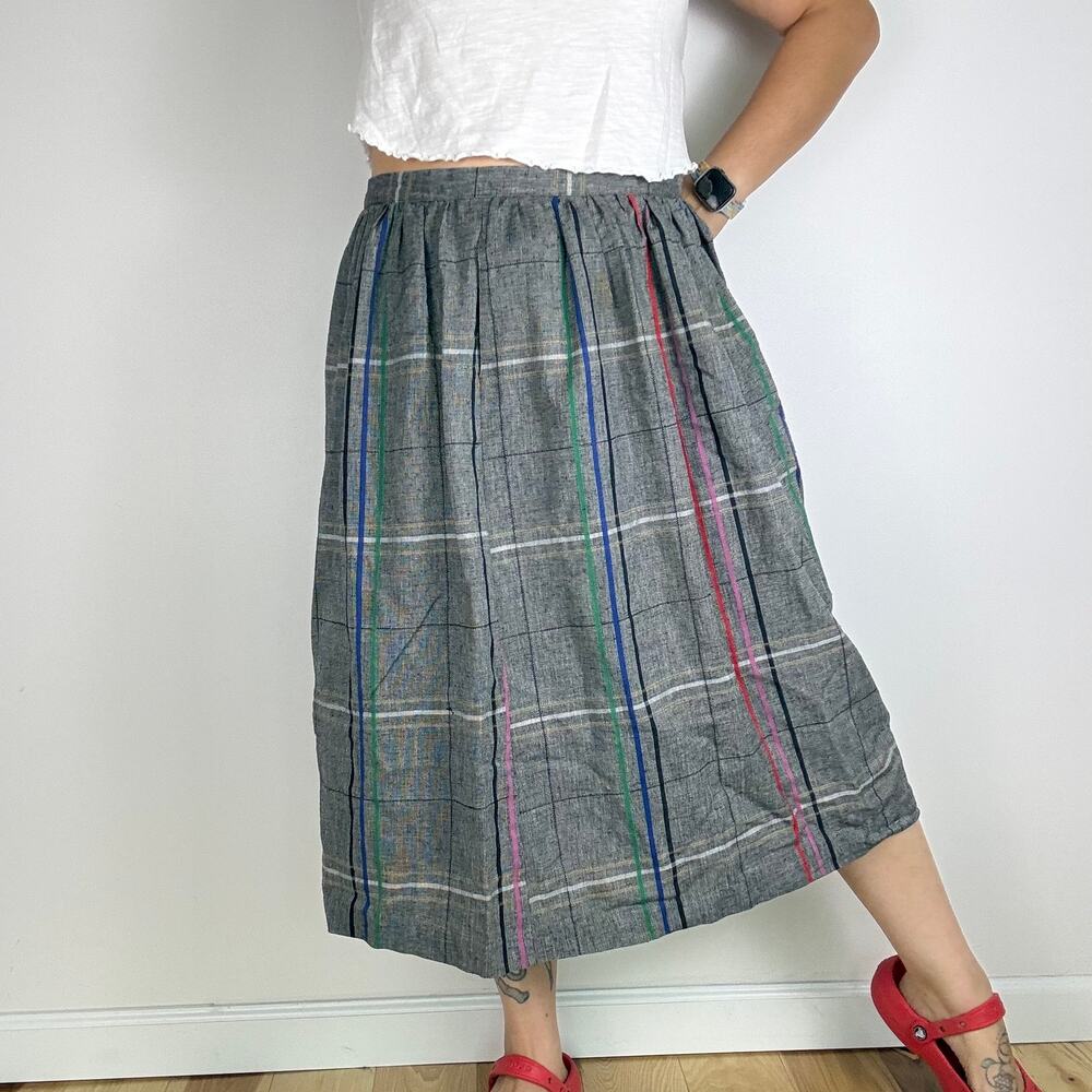 Vintage 80s cheryl tiegs brand plaid midi skirt size 6